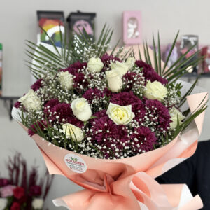 15 Beyaz Gül & Mor Papatyalı Buket